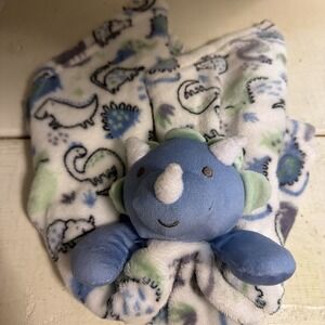BABY KISS Blue Green Dinosaur Dino Plush Blanket Security Lovey 24x24" EUC